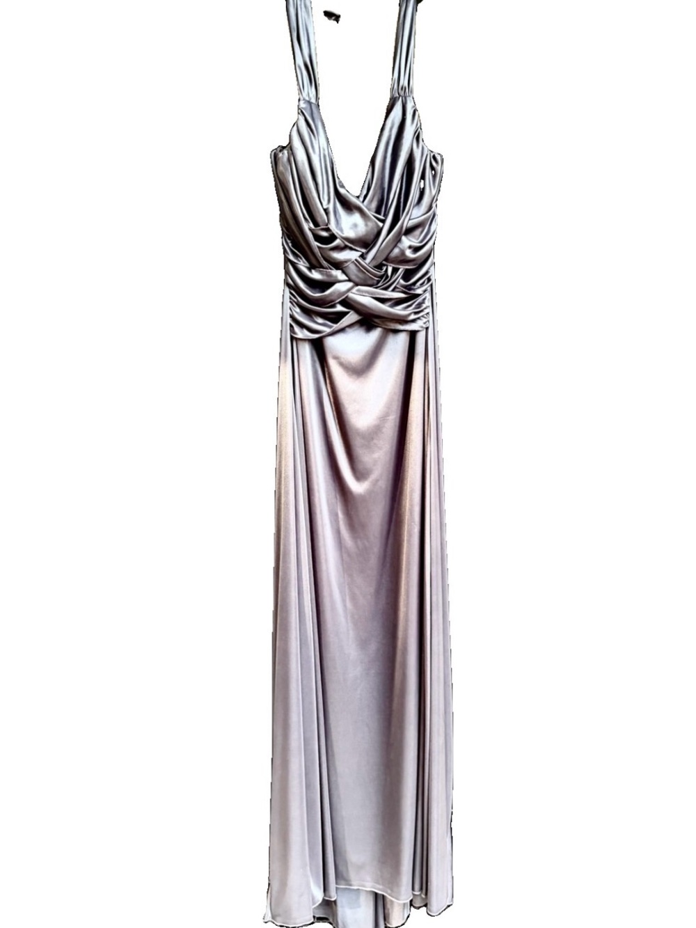 Elegant Slate Grey Evening Gown with Draped Bodice
